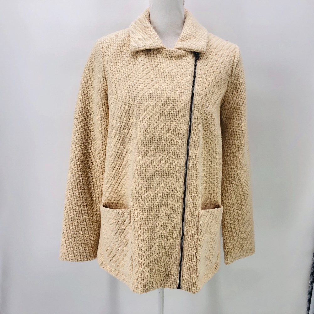 Pim + Larkin Cream Wool Blend Woven Moto Jacket L